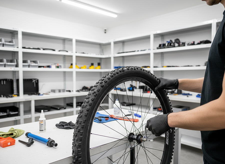 Gonflage et talonnage d'un pneu VTT tubeless avec une pompe à réservoir