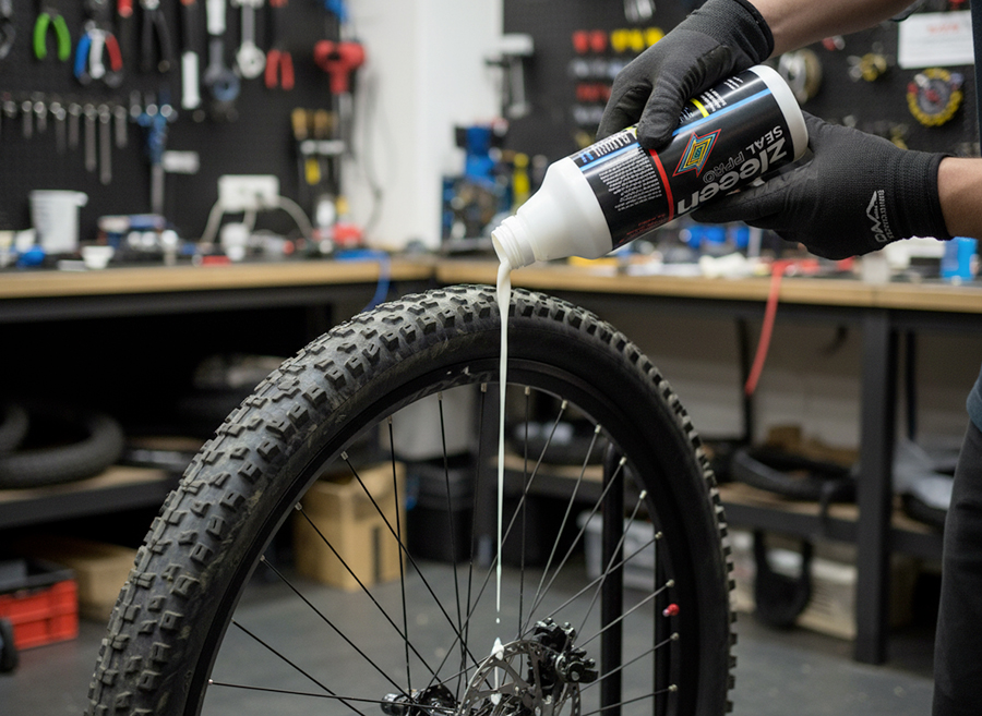 Montage du pneu VTT tubeless à la main sur la jante sans démonte-pneu
