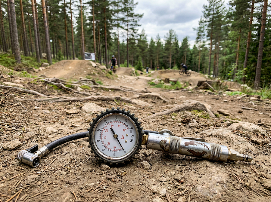 manomètre pression de pneu vtt sur le terrain